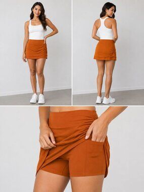 JoyLab High-Rise Skort Copper Orange XL With Shorts & Pockets Lightweight Active